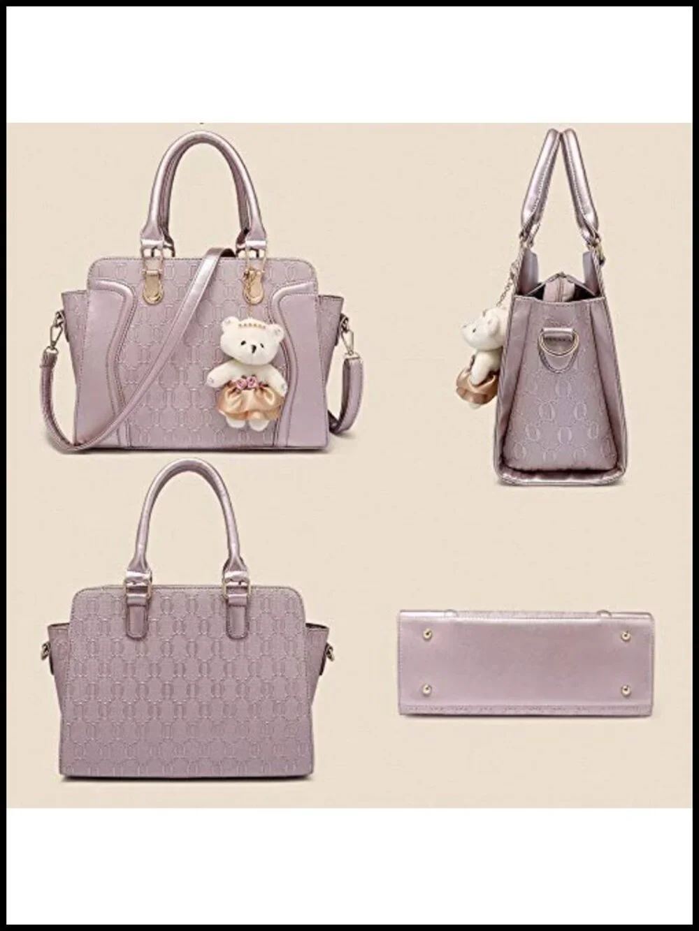 4PCS Tote Satchel Shoulder Bag Clutch Card Holder PU Leather Set
